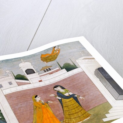 Usha looking at portraits. Kangra, India, early 19th century by Unknown