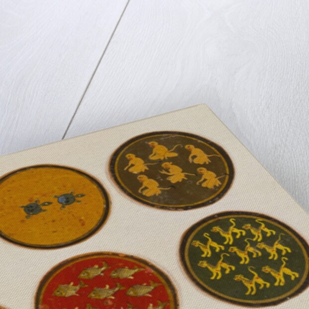 Six playing cards from a set of 121. Kurnaul, India, 19th century by Unknown