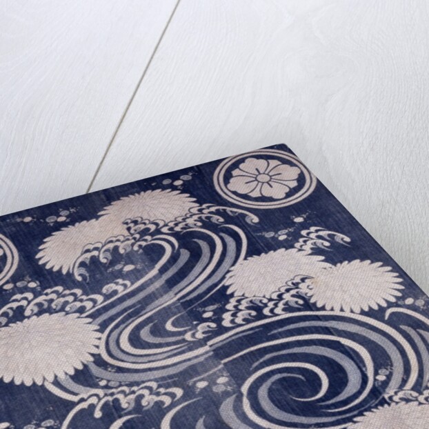 Futon cover with chrysanthemums and waves by Anonymous