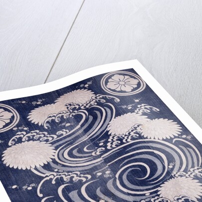 Futon cover with chrysanthemums and waves by Anonymous