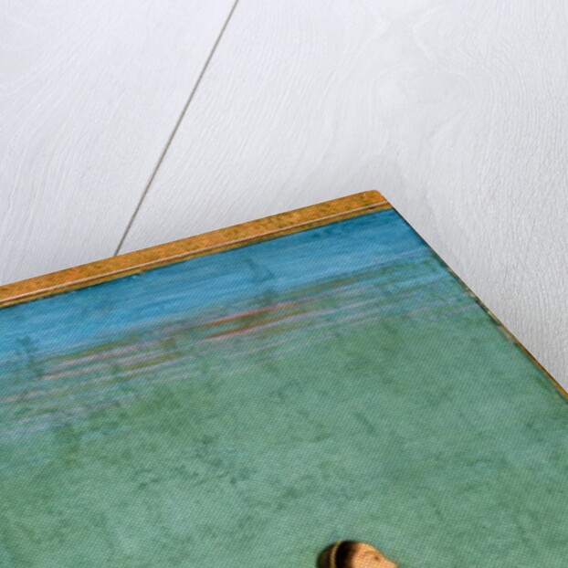 A lady standing against flowers by a lily pond by Unknown