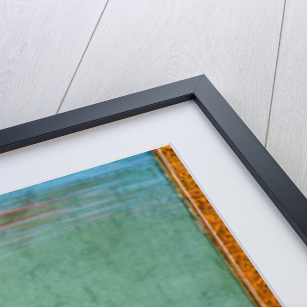 A lady standing against flowers by a lily pond by Unknown