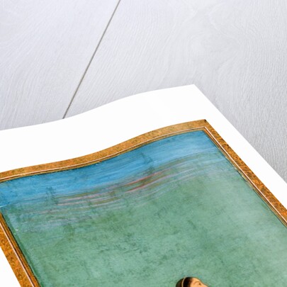 A lady standing against flowers by a lily pond by Unknown