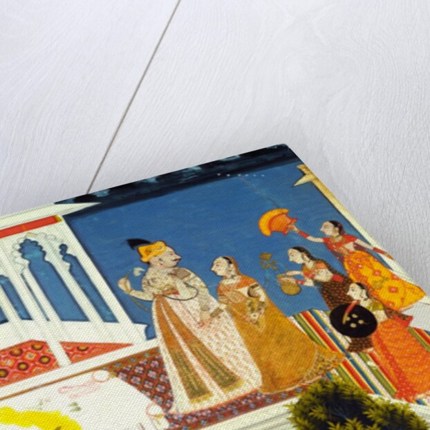 Raja Jagat Singh II walking with ladies on the Palace roof at Udaipur. India, mid-18th century by Unknown