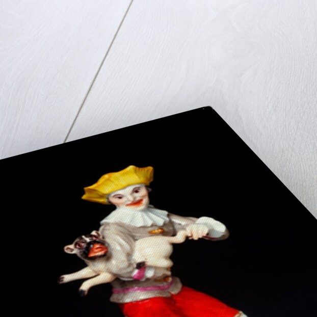 Harlequin with a hurdy-gurdy and a pug dog by Johann Joachim Kändler