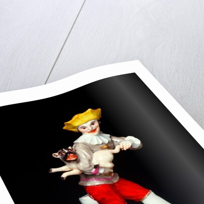 Harlequin with a hurdy-gurdy and a pug dog by Johann Joachim Kändler