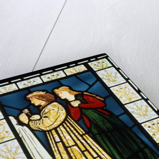 Stained glass panel depicting a scene from King Rene's honeymoon by Edward Coley Burne Jones