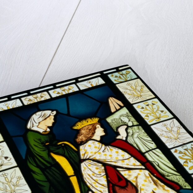 Stained glass panel depicting a scene from King Rene's honeymoon by Edward Coley Burne Jones