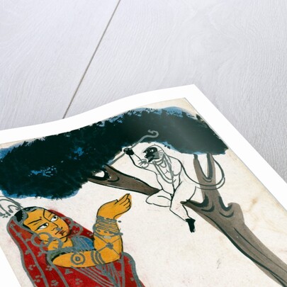 Hanuman obtains Mandodari's weapon. Calcutta, India, late 19th century by Unknown