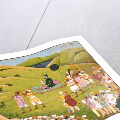 Raja Balwant Singh hawking by Nainsukh