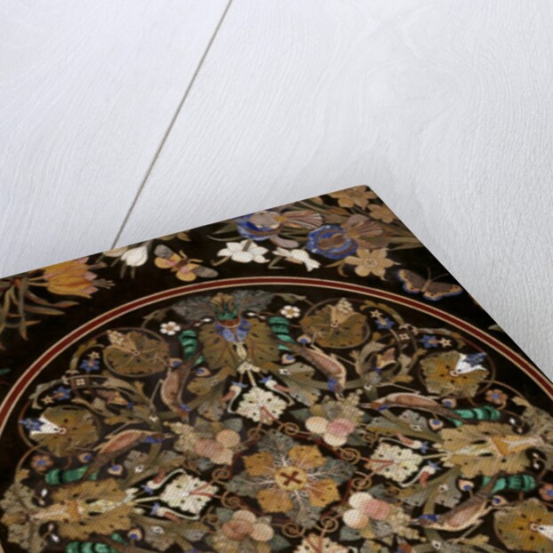 Detail of top table with floral design inlay by J. Randall