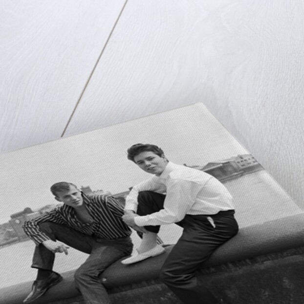 Cliff Richard with unknown man by the Thames at Chelsea by Harry Hammond