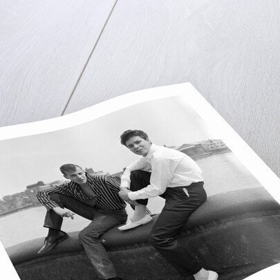 Cliff Richard with unknown man by the Thames at Chelsea by Harry Hammond