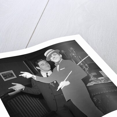 Anthony Newley with cardboard cut-out of himself by Harry Hammond