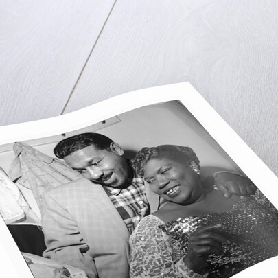 Sister Rosetta Tharp with unknown man in her dressing room by Harry Hammond