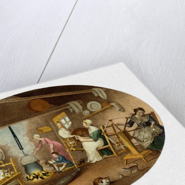 Representing spinning, reeling with the clock reel and boiling the yarn by William Hincks
