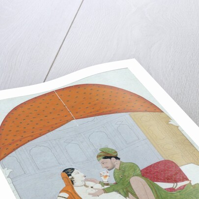 Prince and his mistress in a sexual position. Guler, Punjab Hills, India, early 19th century by Unknown