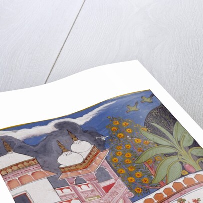 A lady picking flowers from a pot by Unknown