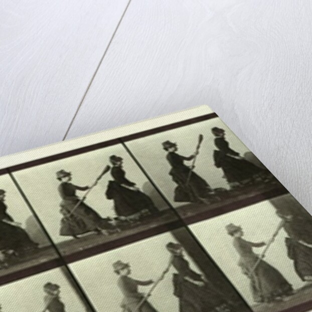 Women chasing another woman with a broom by Eadweard Muybridge