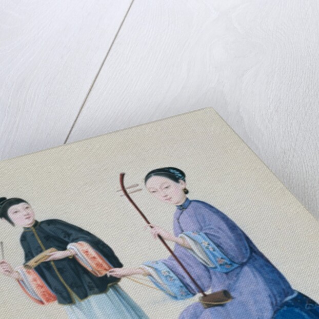 Two Women Playing Musical Instruments by Unknown