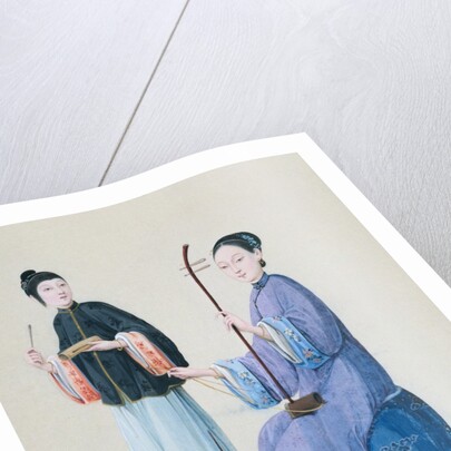 Two Women Playing Musical Instruments by Unknown