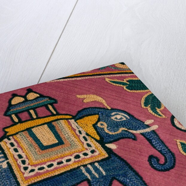 Elephant embroidered on a textile sample by Unknown