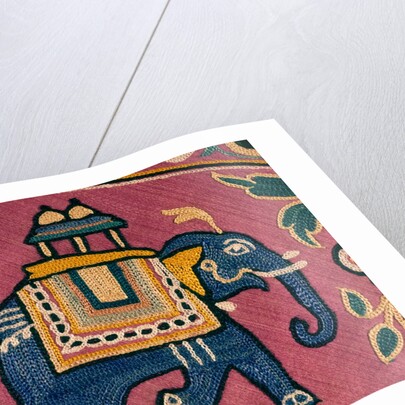 Elephant embroidered on a textile sample by Unknown