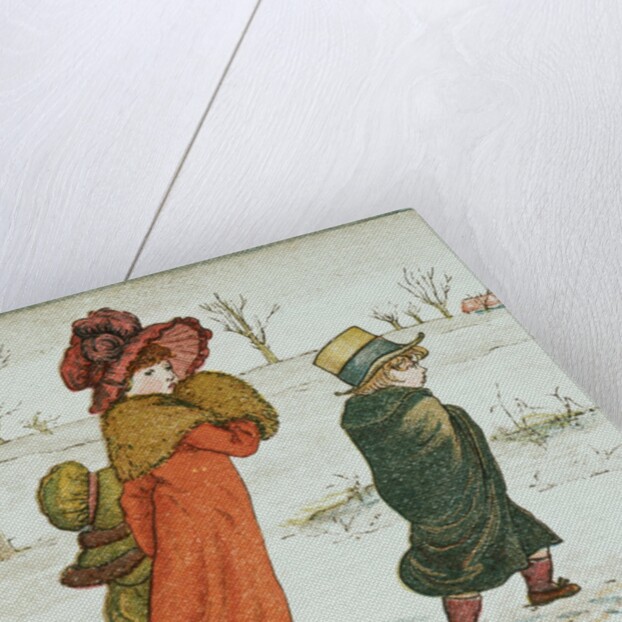 Girl and boys in the snow by Kate Greenaway