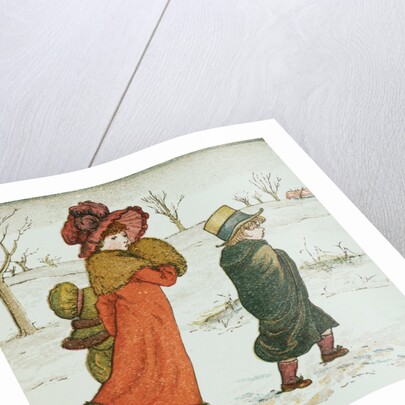 Girl and boys in the snow by Kate Greenaway