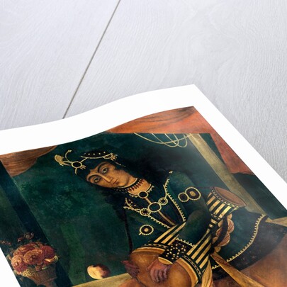 Lady seated playing a drum. Iran, Qajar dynasty, early 19th century by Unknown