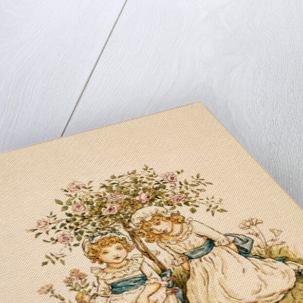 Two girls seated on the ground under a tree by Kate Greenaway