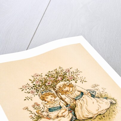 Two girls seated on the ground under a tree by Kate Greenaway