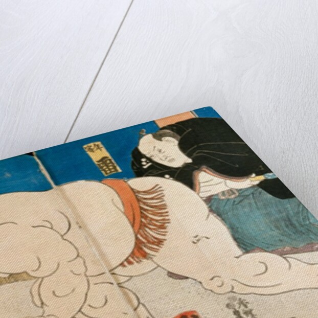 Triptych of Two Sumo Wrestlers and Umpire by Utagawa Kunisada