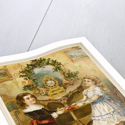 Card showing a boy and a girl pulling Christmas crackers. England, 19th-20th century by Unknown