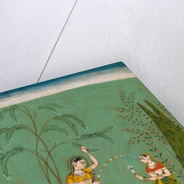 A Princess, her maid and a fly-whisk bearer amongst flowering trees. Bundi, Rajasthan, India, late 17th century by Unknown