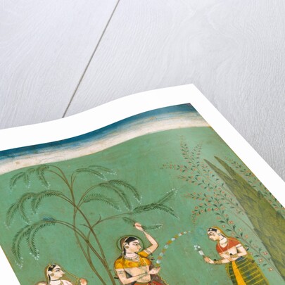 A Princess, her maid and a fly-whisk bearer amongst flowering trees. Bundi, Rajasthan, India, late 17th century by Unknown