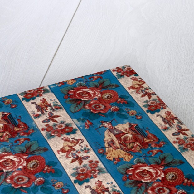 Chinoiserie-style design of roses, oriental women and children playing by Anonymous