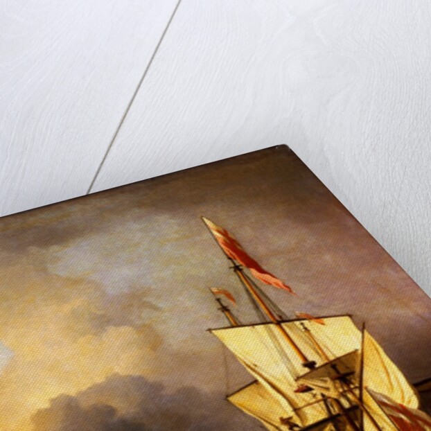 Calm: A Small Ship At Anchor Firing A Salute by Willem Van de Velde