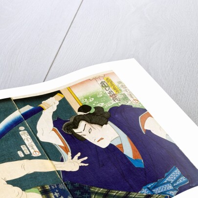 Ichimura Kakitu attacks Nakamura Nakazo with a knife by Ichiyosai Kunichika