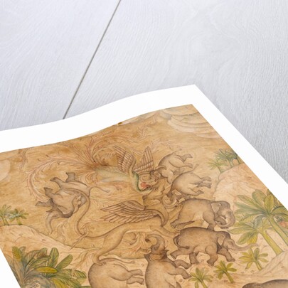 The mythical bird Smurgh, grasping elephants in its claws. India, mid-17th century by Unknown
