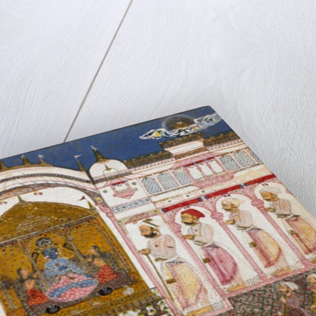 Ruler and his attendants worshipping an image of Krishna by Unknown