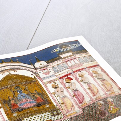 Ruler and his attendants worshipping an image of Krishna by Unknown