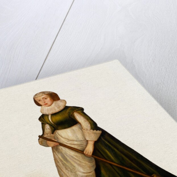 Dummy board figure of a housemaid holding a broom. Kent, England, c.1630. by Unknown