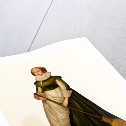 Dummy board figure of a housemaid holding a broom. Kent, England, c.1630. by Unknown