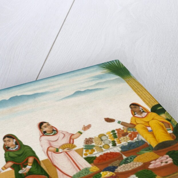 Women selling fruit, vegetables, grains and spices in a bazaar by Shiva Dayal Lal