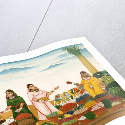 Women selling fruit, vegetables, grains and spices in a bazaar by Shiva Dayal Lal