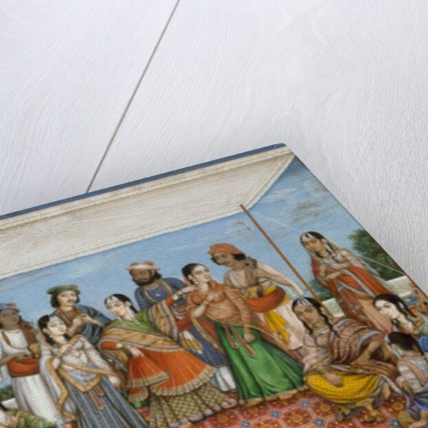 Group of dancing girls and musicians beneath a canopy by Unknown
