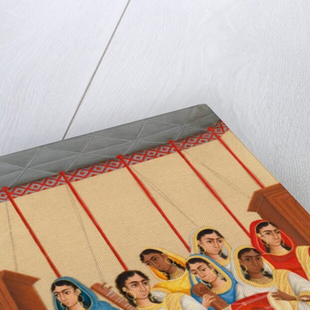 A party of seven female musicians seated under a canopy by Shiva Lal