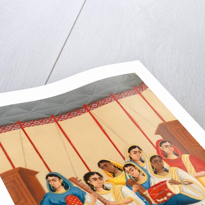A party of seven female musicians seated under a canopy by Shiva Lal