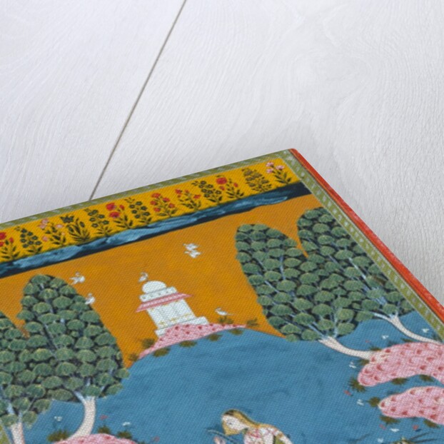 Lady by a stream playing the Vina to four deer. Rajasthan, India, 1680 by Unknown